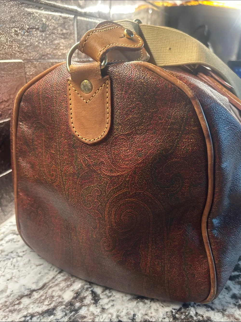 Etro 2 Way Leather Weekender Travel Bag in paisley print incl. all shown